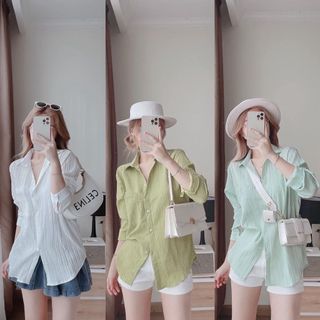 Áo sơ mi đũi gân dài tay nhiều màu