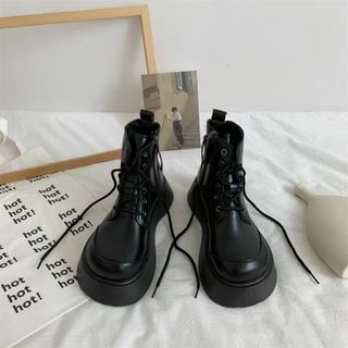 Giày boots nữ buộc dây phối khóa kéo hông đẹp 23