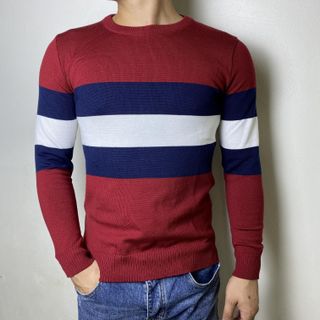 Áo len nam cổ tròn kẻ Hàn Quốc công sở dày dặn trẻ trung tronkengangto-visco-Hà Đinh