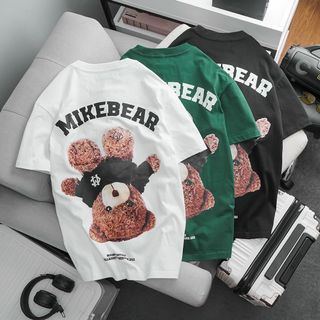 BIGSIZE - Áo thun cotton form nam bigsize 70KG - 130kg - in hình gầu và chữ Mik eb ear