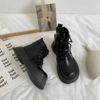 Giày boots nữ buộc dây phối khóa kéo hông đẹp 24