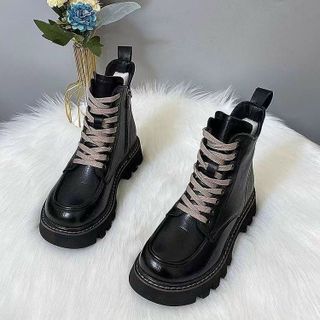 Giày boots nữ buộc dây phối khóa kéo sau đẹp 19