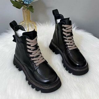 Giày boots nữ buộc dây phối khóa kéo sau đẹp 19