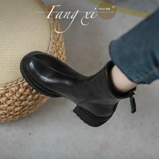 Giày boots nữ chất da trơn phối khóa kéo sau đẹp 18