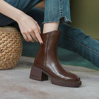 Giày boots nữ chất da trơn phối khóa kéo sau đẹp 18