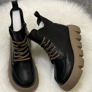 Giày boots nữ cổ ngắn buộc dây phối khóa kéo hông đẹp 16 giá sỉ