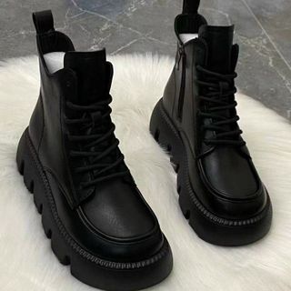 Giày boots nữ cổ ngắn buộc dây phối khóa kéo hông đẹp 16