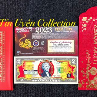 Sỉ số lượng Tờ Tiền 2 Đô Con Mèo Mạ Vàng kỷ niệm 2023 kèm Full phụ kiện lịch sự Lì Xì Tết biếu tặng độc đáo