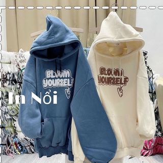Áo hoodie logo in nổi bloom youself form dưới 70kg