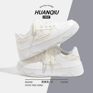 Giày thể thao trắng da mềm phối họa tiết dạ 25