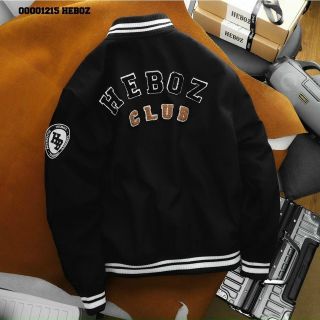 Áo khoác da lộn kiểu bomber 2 lớp, logo in heboz club