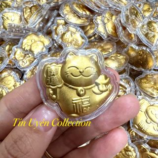 Sỉ Thỏi Mèo Vàng Thần Tài may mắn tài lộc kèm túi Nhung Phúc-Lộc trang trọng biếu tặng, Lì Xì Tết, phát lộc rất ý nghĩa
