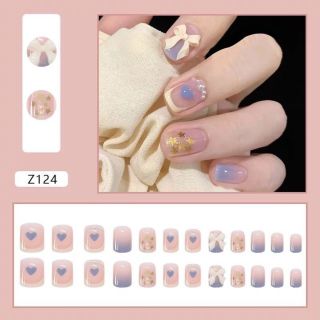 HỘP 24 MÓNG TAY ĐÁ ĐÍNH NƠ TẶNG KÈM KEO DÁN