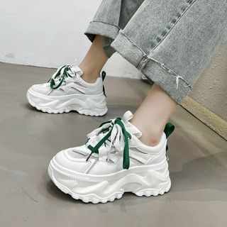 Giày thể thao nữ độn đế siêu cao màu trắng phối dây màu đẹp 48