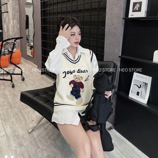 Áo cặp somi kèm gile hình gấu