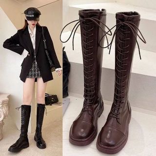 Giày boots nữ cổ cao buộc dây đẹp màu đen BL0030