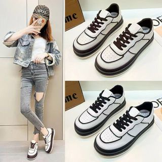 Giày thể thao nữ màu trắng viền đen chất da mềm 44