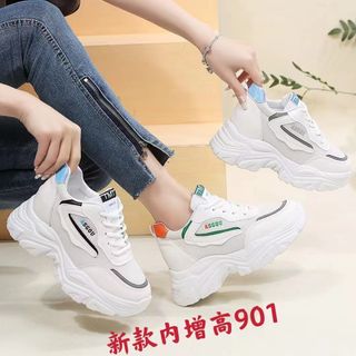 Giày thể thao nữ đế độn Chất da mềm phối vải lưới thoáng khí 901