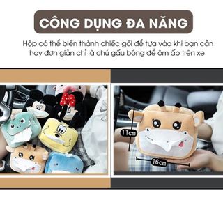 Hộp Đựng KHĂN GIẤY trên ô tô hình thú dễ thương - có quai cài chắc chắn tiện dụng