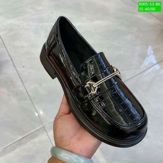 Giày lười nữ chất da mềm phối khóa đẹp R005