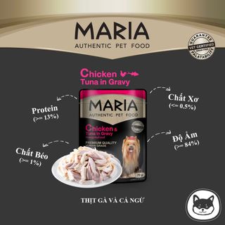 pate cho chó Maria (1 hộp 12 gói 70g) - thức ăn cho chó vị thịt bò, thịt gà, cá hồi, cá ngừ