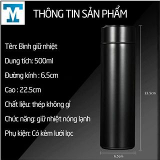 [BÌNH GIỮ NHIỆT 500ML] BÌNH GIỮ NHIỆT INOX HIỂN THỊ NHIỆT ĐỘ CAO CẤP, DUNG TÍCH 500ML