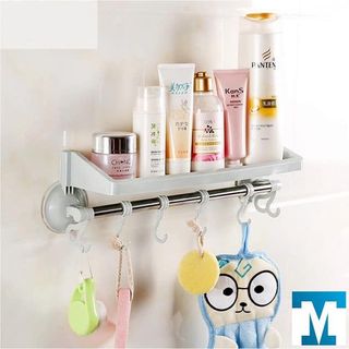 [KỆ NHỰA HÍT CHÂN KHÔNG] Kệ nhựa hít tường kèm móc treo đồ đa năng dễ dàng lắp đặt, chịu lực tốt, móc treo khăn tiện lợi