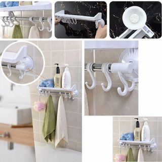 [KỆ NHỰA HÍT CHÂN KHÔNG] Kệ nhựa hít tường kèm móc treo đồ đa năng dễ dàng lắp đặt, chịu lực tốt, móc treo khăn tiện lợi