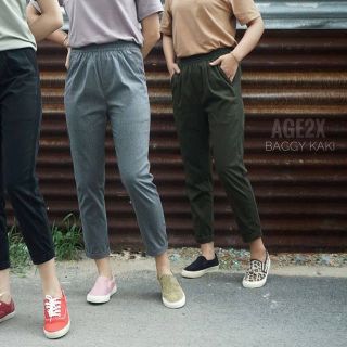 Quần baggy AGE2X chất kaki thế hệ mới Organic, wash mịn, có phối bo gân co giãn bên sườn quần tạo độ thoải mái