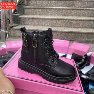 Giày boots trẻ em đen buộc dây đẹp S3429