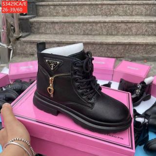 Giày boots trẻ em đen buộc dây đẹp S3429