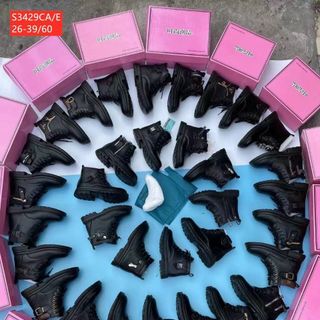 Giày boots trẻ em đen buộc dây đẹp S3429
