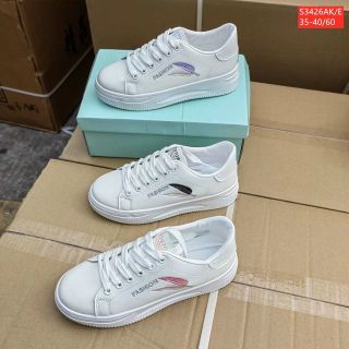Giày thể thao nữ màu trắng họa tiết lông vũ đẹp S3426