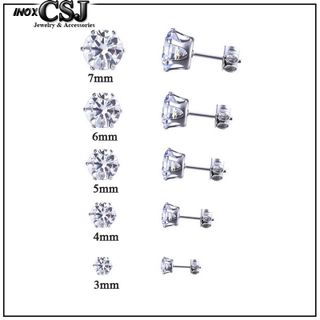 BÔNG TAI NAM NỮ ĐÁ TRÒN TRẮNG CHẤU INOX KHÔNG ĐEN