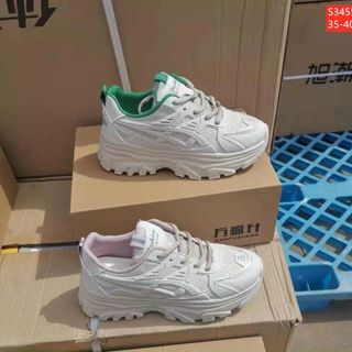 Giày thể thao nữ đế độn màu trắng viền cổ S3454