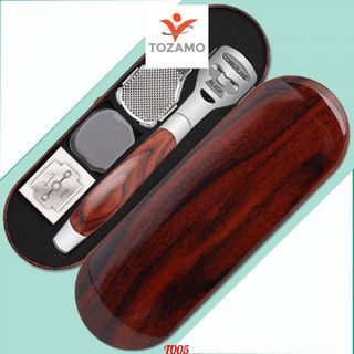 Bộ dụng cụ chà gót chân tẩy tế bào chết đa năng inox tặng kèm hộp đựng vân gỗ siêu sang trọng T005