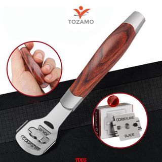 Bộ dụng cụ chà gót chân tẩy tế bào chết đa năng inox tặng kèm hộp đựng vân gỗ siêu sang trọng T005