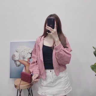Áo khoác nhung tăm kiểu cánh dơi, nón rộng dây kéo khoen tròn