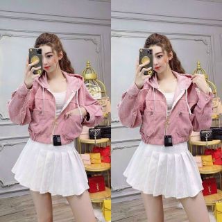 Áo khoác nhung tăm kiểu cánh dơi, nón rộng dây kéo khoen tròn