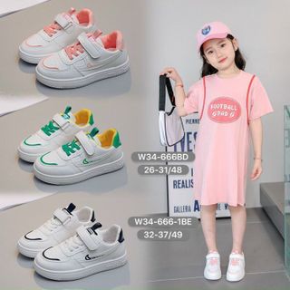 Giày thể thao trẻ em màu trắng viền màu đẹp W34