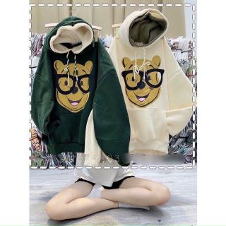 Áo hoodie nỉ ngoại ìn hình in gấu đeo kính form dưới 70kg giá sỉ