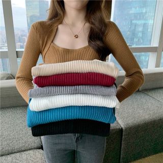 Áo len tăm cổ vuông (hàng len đẹp)