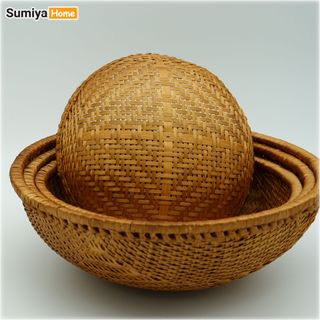 Rổ tre hun khói hình tròn, nguyên liệu tự nhiên thân thiện với môi trường, dùng trang trí, để thức ăn