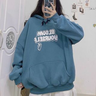 Áo hoodie nỉ logo in bloom yourself form dưới 70kg đẹp xuất sắc
