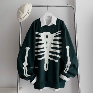Áo sweater nỉ logo in bộ xương form dưới 70kg đẹp xuất sắc giá sỉ
