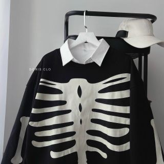 Áo sweater nỉ logo in bộ xương form dưới 70kg đẹp xuất sắc
