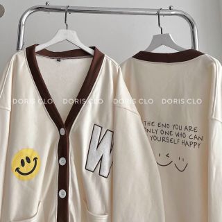 Áo khoác cadigan logo in mặt cười chữ W form rộng dưới 68kg