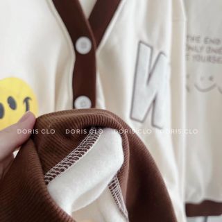 Áo khoác cadigan logo in mặt cười chữ W form rộng dưới 68kg