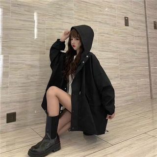 ÁO KHOÁC DA LỘN NÓN NỮ 1 LỚP CÓ NÓN