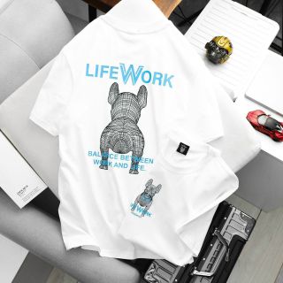 BIGSIZE - Áo thun nam tay ngắn chất thun cotton 100% bigsize 75kg - 120kg in chữ LIFE WORK
